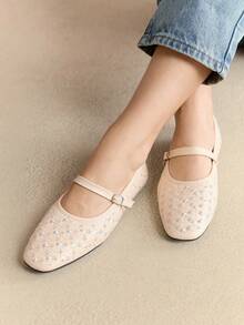 Rosivie Women's Round Toe Retro Ballet Style Black & White Contrast Mary Jane High Heel Shoes, Casual Spring Outfit Wear - Beige - View 3