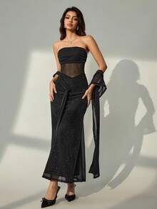 Lyxana Vestido de mujer de unicolor con parches de malla - Negro - Ver 1