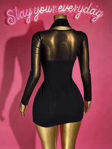 Slaydiva 2025 New Elegant Sexy Halter Neck Mesh Bodycon Mini Dress, Suitable For Party, Birthday, Bar, Nightclub, Valentine's Day, Halloween, Christmas