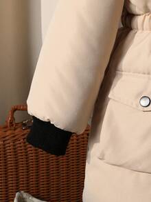 Sparklyn 女童连帽拉链羽绒服，胸前印花设计，休闲时尚，适合室内外穿着，冬季款 - 杏色 - 查看 4