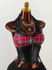 Amplova Maiouri de vară pentru femei, mărime plus, cu fermoar frontal, fără spate, cu halter, punk, rock, gotic, vară, gotic, negru, cowgirl, Y2K - Negru - Vizualizare 4