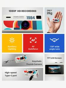 Teckwe 迷你钥匙扣相机，拇指相机，1080P 全高清迷你复古数码相机，微型便携复古微距相机，生日礼物
