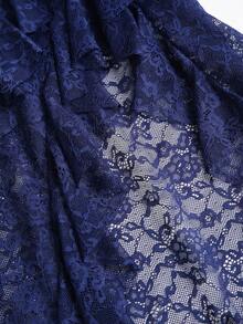 SHEIN PETITE Bohemian Style Ruffled Lace Patchwork Asymmetrical Hem Skirt For Petite Women, Spring/Summer - Navy Blue - View 4