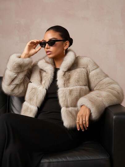 Lumalex 秋冬季宽松长袖短款仿皮草外套，适合假日度假、新年派对、夜间外出约会