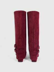 Mnmlis Botas altas hasta la rodilla con diseño de hebilla y punta puntiaguda para mujer - Burdeos - Ver 3