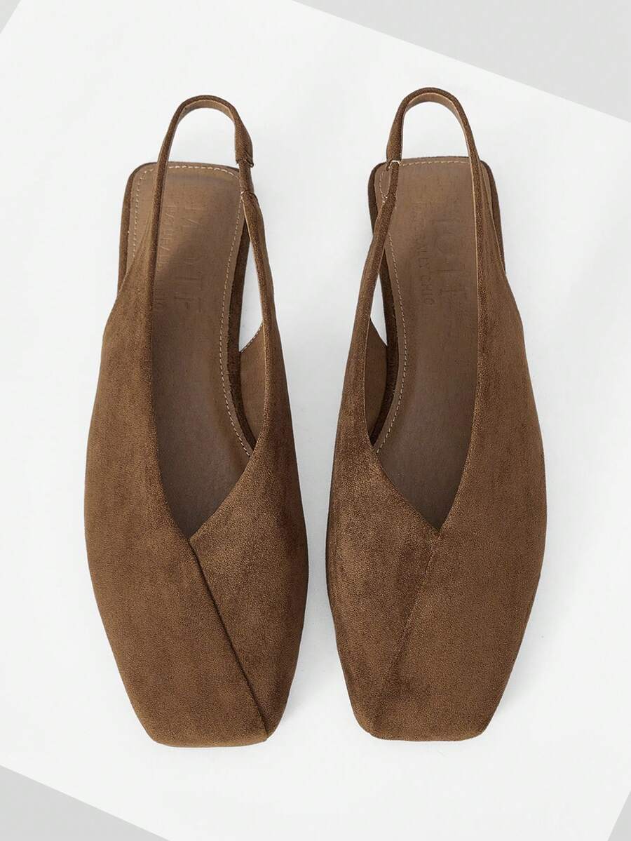 MOTF RETRO BACKLESS BALLET FLATS, FASHION COMFORTABLE ELEGANT SQUARE TOE SLIP-ON DANCE SHOES FOR WOMEN, SUITABLE FOR AUTUMN/WINTER AND ALL SEASONS - Brown - View 1