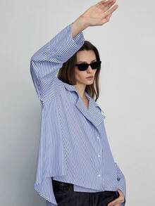 Aveloria Modichic Fashionable Design Sense Casual Loose Pleated Long Sleeve Striped Shirt - Multicolor - View 5