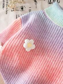 SHEIN Baby Girl, Casual And Cute, Colorful And Flower-Decorated Knitted High-Neck Sweater + Knitted Wide-Leg Pants Two Pieces Set Baby Knitwear Baby Girl Knitted Outfits Rainbow Warm Clothes Baby Girl Baby Girl Sweaters Set Knit Two Piece Toddler Autumn And Winter Two Piece Suit