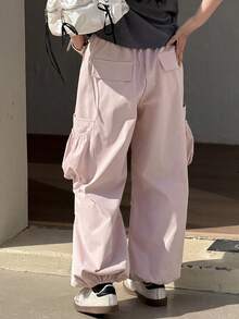 Dazy Kids Tween Girls' Casual Solid Color Drawstring Waist Cargo Pants