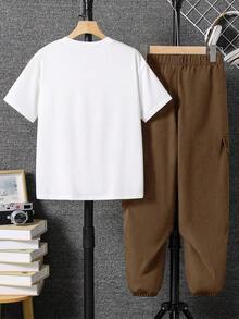 Vacaura 2 pièces/Set T-shirt ample et confortable et pantalon droit pour garçons, tenue de sport décontractée