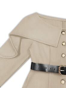 Franclia Women's Wool Blend Ruffle Collar Long Sleeve Short Overcoat, Winter - Apricot - View 5