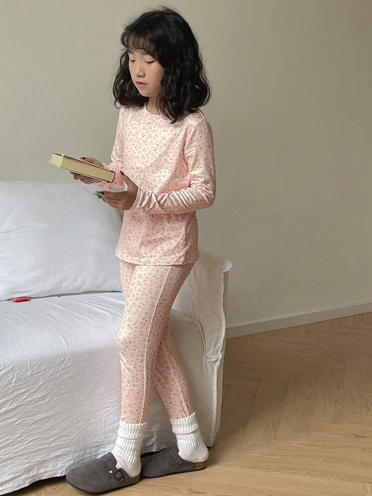 2pcs/Set Tween Girls Allover Print Fall Outfit