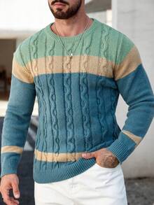 Manfinity Homme Casual Loose Fit Crew Neck Long Sleeve Men Sweaters Men Knit Sweater Mens Jumpers - Multicolor - View 4