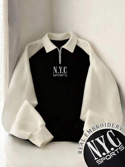 Franclia Women's Polo Collar Half Zip Raglan Sleeve Fleece Sweatshirt, Autumn/Winter