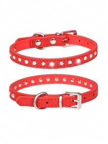 PETSIN طوق جلدي قابل للتعديل للكلاب والقطط صغيرة ومتوسطة الحجم مزين بالراين - الظلام - مشاهدة 8