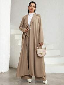 Al Najma Bộ đồ nữ tối giản hàng ngày, áo khoác dài cổ ve lật và quần dài phong cách Ả Rập, mùa thu - Xám - Xem 6