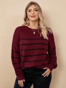 Rosumi Áo len chui đầu cỡ lớn dáng rộng, chất liệu giả cashmere, phối sọc màu tương phản, thích hợp cho mùa thu/đông. - Màu Đỏ Sâu - Xem 5