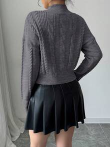 Elenzga Áo len dệt kim mềm mại, tay dài họa tiết nơ Pháp dễ thương dành cho nữ, mùa đông - Màu xám đen - Xem 2