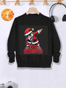 Tween Boy Christmas Cool Santa Claus Graphic Street Fashion Comfortable Printed Pullover Sweaters - Black - View 1