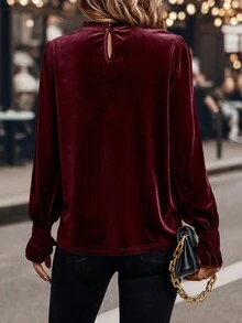 EMERY ROSE Áo cánh tay raglan cổ đứng màu trơn rộng rãi thanh lịch - Màu Đỏ Sâu - Xem 2