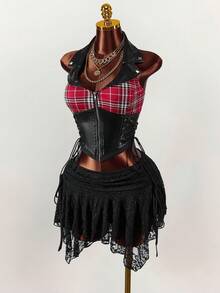 Amplova Maiouri de vară pentru femei, mărime plus, cu fermoar frontal, fără spate, cu halter, punk, rock, gotic, vară, gotic, negru, cowgirl, Y2K - Negru - Vizualizare 3
