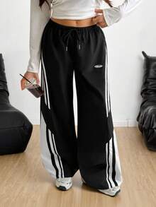 SHEIN Tall Pantalon parachute blocs de couleurs pour femmes, pantalon cargo, tenue de sortie et de concert pour le printemps et l'été