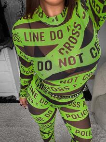 Whyspr Plus Size Women Street Bold Avant-Garde Casual Punk Fashion English Letter Print Leggings, High Stretch, Suitable For Halloween, Music Festival, Cosplay - Multicolor - View 6