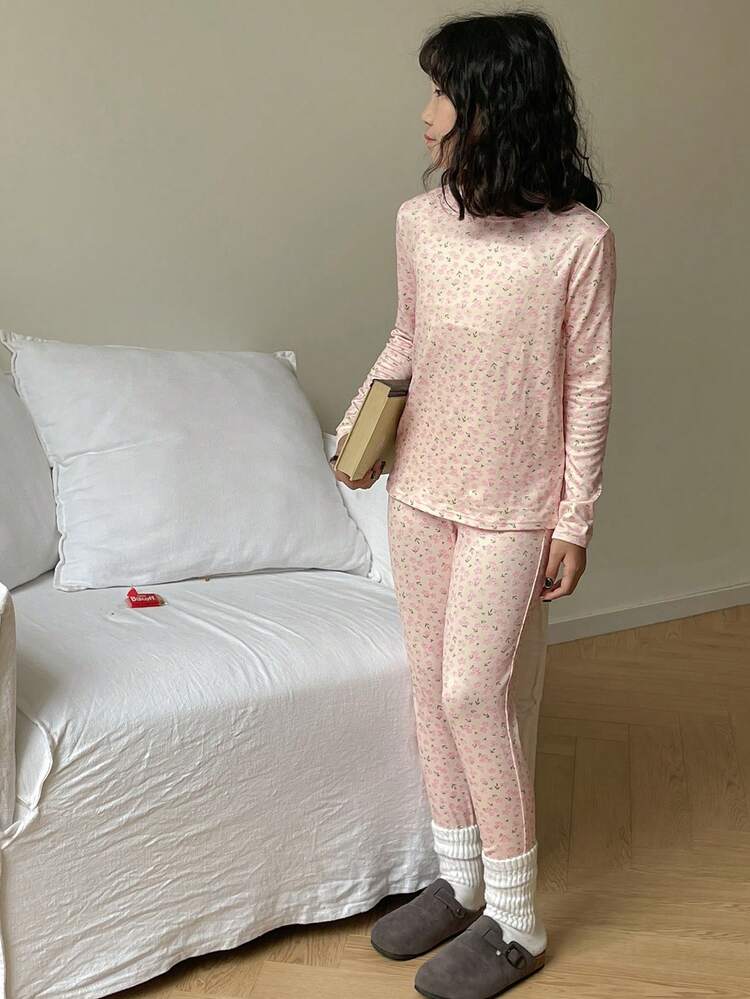 2pcs/Set Tween Girls Allover Print Fall Outfit