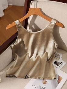 GlowEve Áo ba lỗ không tay bằng vải satin dành cho nữ - Màu Khaki - Xem 2