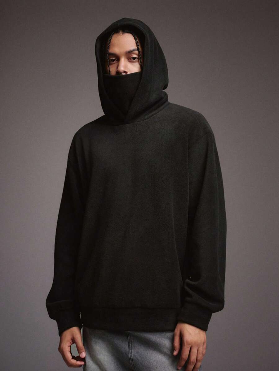 STYNVO 男士休闲简约黑色长袖连帽卫衣 - 黑色 - 查看 1