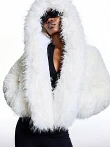 LYSMO 2025 New Minimalism Women's Solid Color Faux Fur Jacket,All White,Winter,Chic,Night Out Versatile Long Sleeve Party Coat White Shrug Outerwear - White - View 7