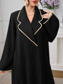 Al Najma 女士传统领针织连衣裙，优雅日常阿拉伯风格，秋冬款 - 黑色 - 查看 7