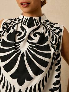 Travachic 复古印花休闲宽松无袖女式上衣 - 杏色 - 查看 7