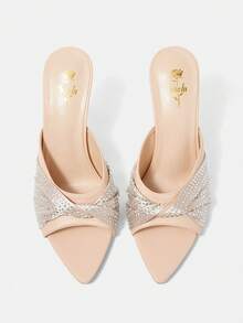 Pointed Toe Thin High Heels With Rhinestone Decor Sexy Women's Sandals Vacation Shoes Summer - Apricot - View 2