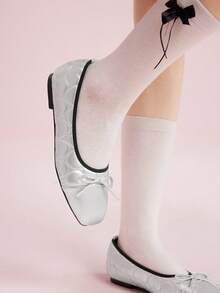 Woman Shoes Solid Color Flat Shoes With Bow Decoration For Spring And Summer - Silver - View 4