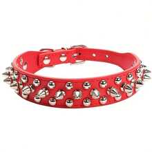 PETSIN Collar de perro con picos, collar de perro de cuero sintético remachado, collar de perro ajustable, adecuado para paseos al aire libre - Multicolor - Ver 7