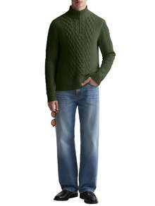 Jacob Cable Men's 1/4 Zip Knitted Jumper Green - Green - View 3