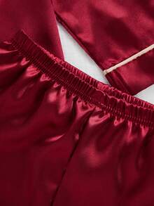 Girls Pajamas Set, Magenta Simple Pocket Heart Print Long Sleeve Cardigan And Long Pants Casual 2 Pieces Sleepwear, Ideal New Year Gift - Burgundy - View 8