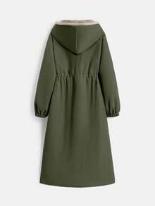 EMERY ROSE 女士冬季服装长袖抽绳腰连帽保暖内衬长款休闲加厚棉服外套 - 彩色 - 查看 2