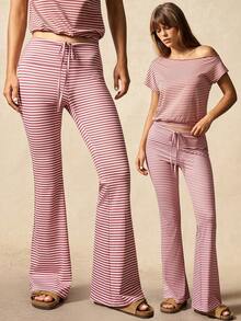 VARSIVA 女士条纹修身喇叭瑜伽裤 - 彩色 - 查看 8