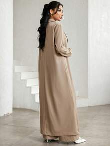 Al Najma Bộ đồ nữ tối giản hàng ngày, áo khoác dài cổ ve lật và quần dài phong cách Ả Rập, mùa thu - Xám - Xem 3