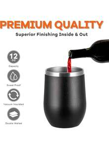 1PC Stainless Steel Mate Gourd - 350ml Double-Wall Insulated Cup With Lid & Straw - Black - View 4