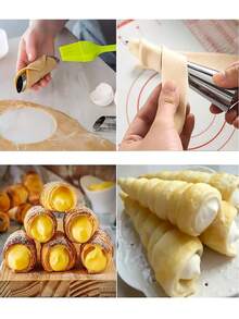 牛角面包锥模具 - 可重复使用的不锈钢管，适用于自制空心糕点，专业DIY烘焙工具 - 銀色 - 查看 6