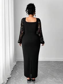 Cravure Plus Size Women Elegant Luxury Romantic Dress - Black - View 2