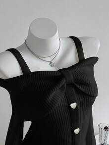 Elamini 1 Áo len hở vai trơn màu dễ thương và gợi cảm dành cho nữ - màu đen - Xem 4