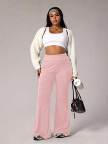 Rhythm Era Leggings acampanados acanalados para mujer, pantalones deportivos de ajuste ceñido para uso diario, para todas las estaciones - Rosa Pálido - Ver 2