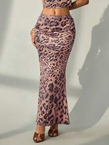 Bluhae Elegante y sexy falda de cola de pez con estampado de leopardo, adecuada para bodas, fiestas, citas, uso diario, oficina, otoño/invierno - Multicolor - Ver 6