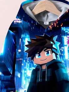 SHEIN 2pcs/Set Boys Loose Fit Casual Cyberpunk Graphic Pixel Man Print Hoodie Sweatshirt Set, & Comfortable - Multicolor - View 5