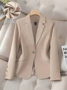 Franclia 女士卡其色修身西装外套，高端通勤都市套装，秋冬休闲装，春秋季女装，女式西装外套，女式西装外套套装，女式西装外套，职业装，女式套装，女式秋装，女式秋装，女式秋装，女式秋装，女式秋装，女式秋装，女式秋装，优雅时尚休闲通勤商务办公日常休闲百搭气质都市教师职业装 - 卡其色 - 查看 1