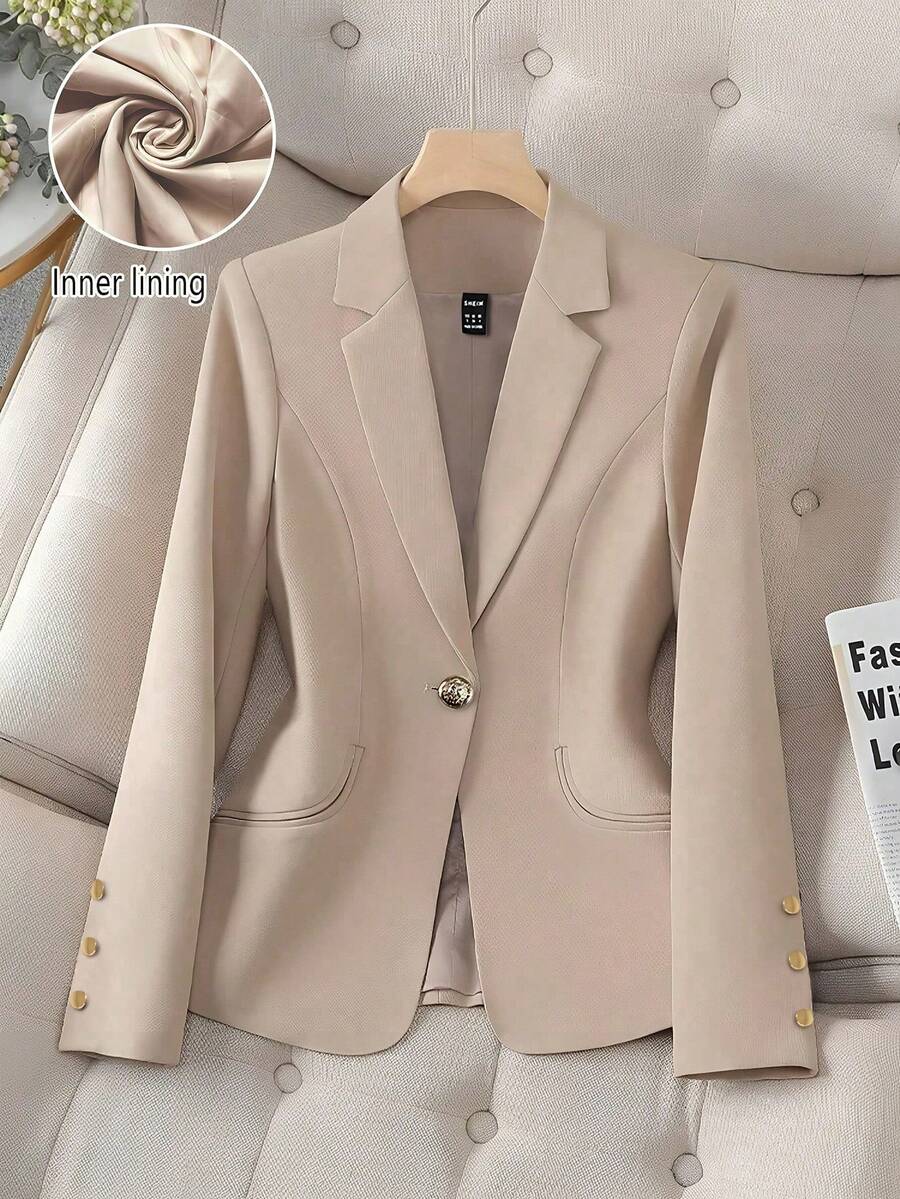 Franclia 女士卡其色修身西装外套，高端通勤都市套装，秋冬休闲装，春秋季女装，女式西装外套，女式西装外套套装，女式西装外套，职业装，女式套装，女式秋装，女式秋装，女式秋装，女式秋装，女式秋装，女式秋装，女式秋装，优雅时尚休闲通勤商务办公日常休闲百搭气质都市教师职业装 - 卡其色 - 查看 1